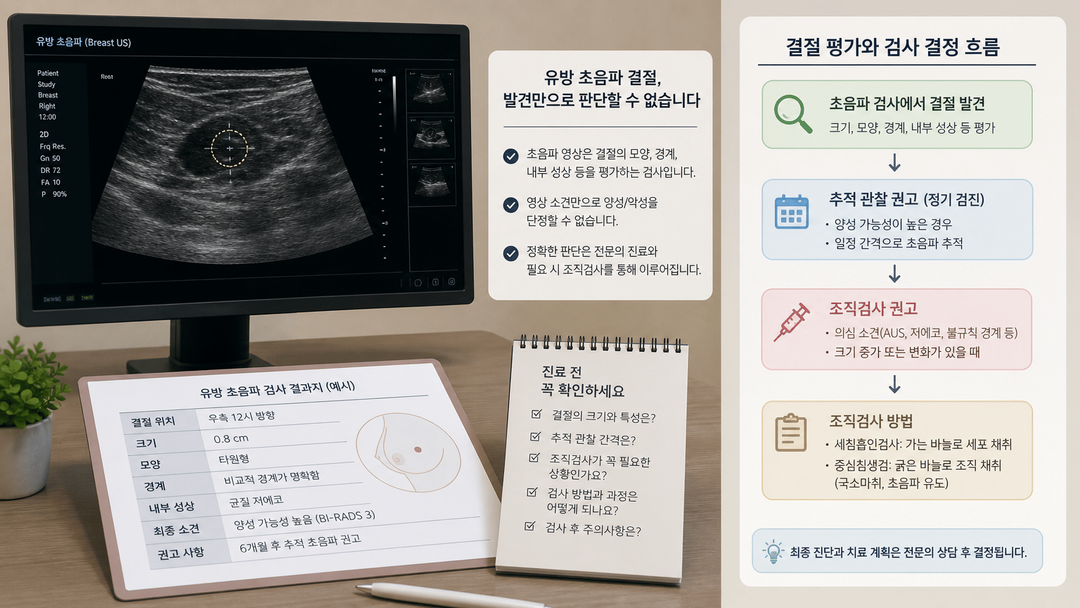 초음파 결과를 들은 독자가 판독과 진료 판단의 관계를 이해하도록 돕기