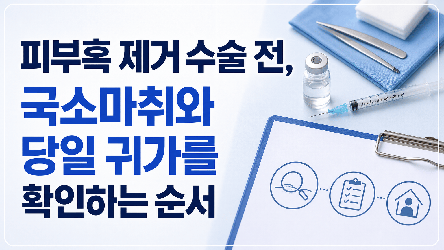 피부혹 제거 수술 전, 국소마취와 당일 귀가를 확인하는 순서