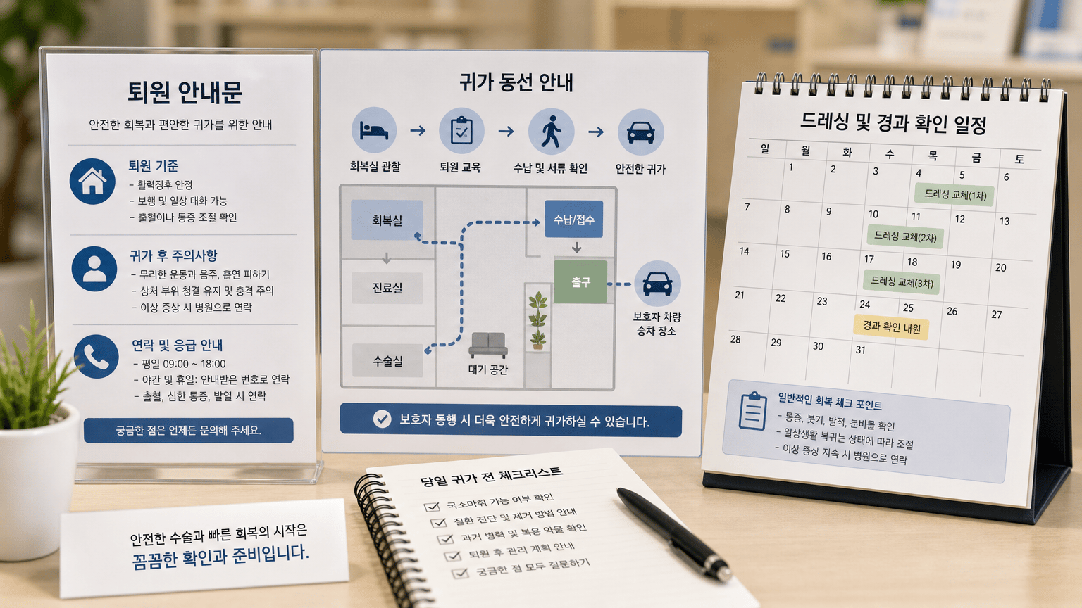 피부혹 제거 수술 전, 국소마취와 당일 귀가를 확인하는 순서