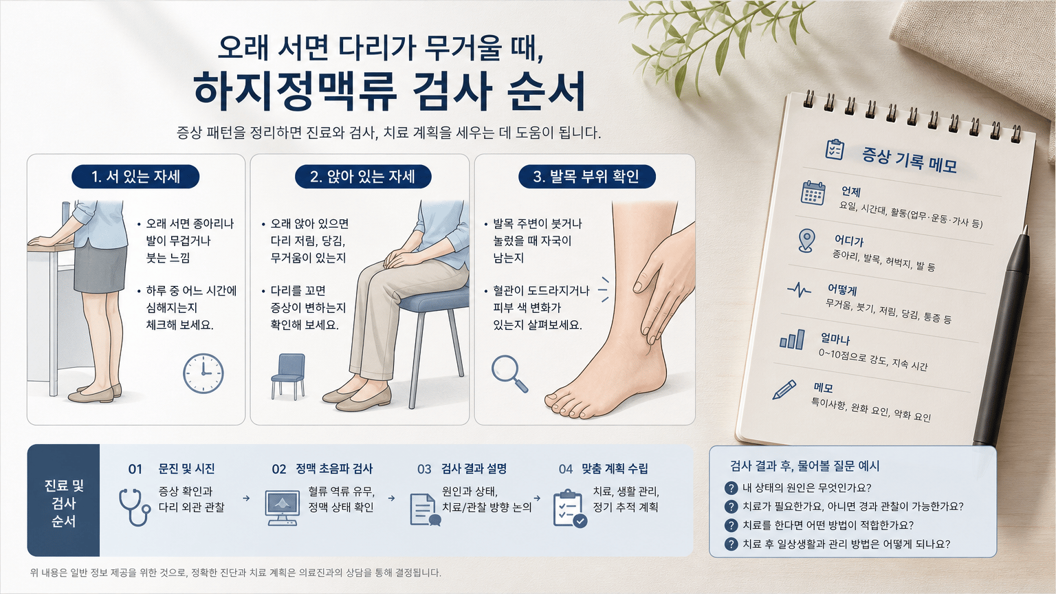 오래 서면 다리가 무거울 때, 하지정맥류 검사 순서